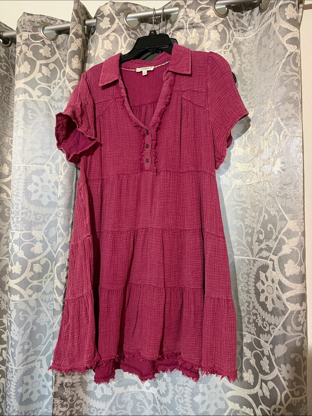 Women’s Magenta Tiered Button-Front Gauze Dress